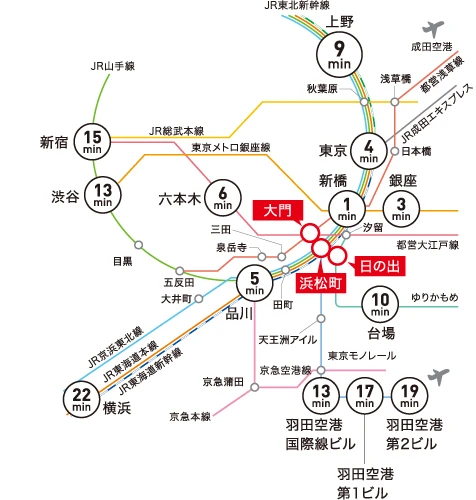 浜松町への交通アクセス図