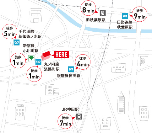 神田へのアクセス案内図